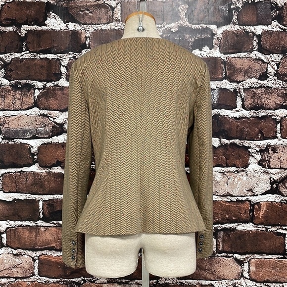 Cabi Penny Blazer Herringbone Brown Tan Bows Pockets Size Medium 3170 - Picture 9 of 17